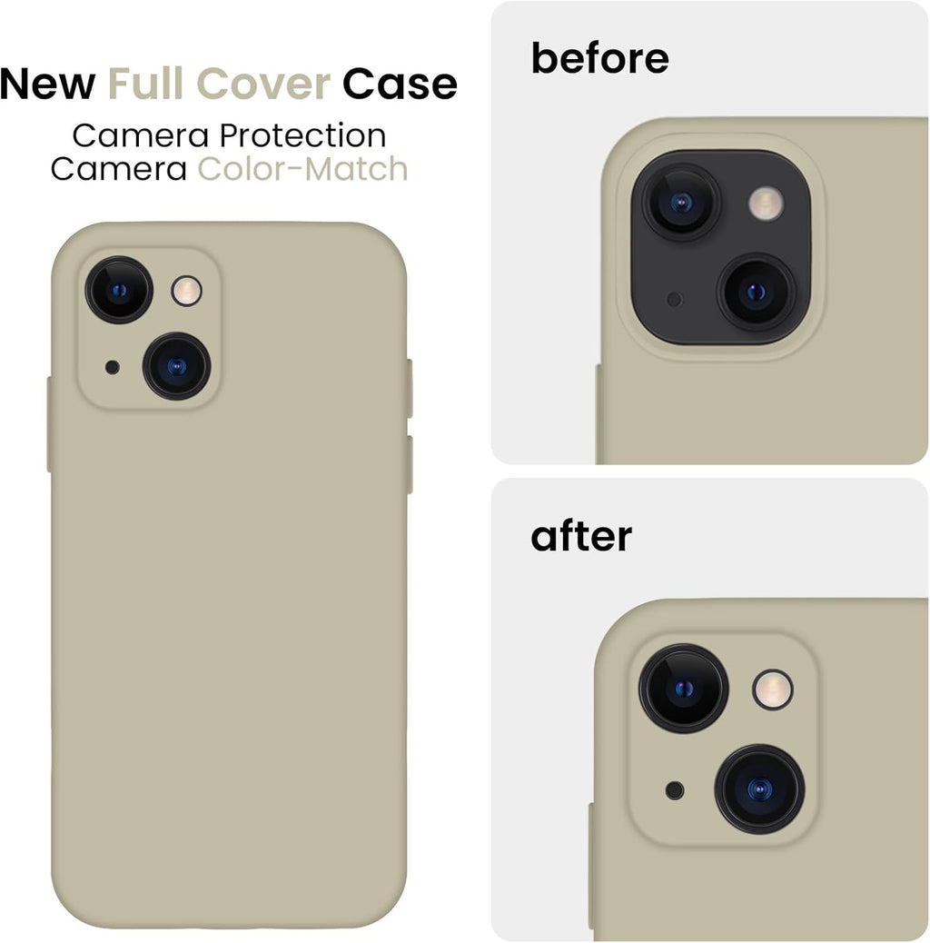 FireNova Designed for iPhone 13 Case, Silicone Upgraded [Camera Protection] Phone Case with [2 Screen Protectors], Soft Anti-Scratch Microfiber Lining Inside, 6.1 inch, Khaki