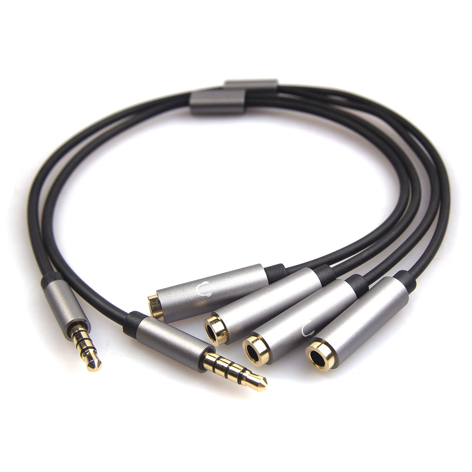 REXUS Grey 2-Pack 3.5mm Y Splitter Stereo Audio Cable 4-Pole Male to 2 Female for Headphone, Headset Splitter Adapter Extension Aux Cable, Compatible MobilePhone and New Version Laptop(M22F35Gx2)