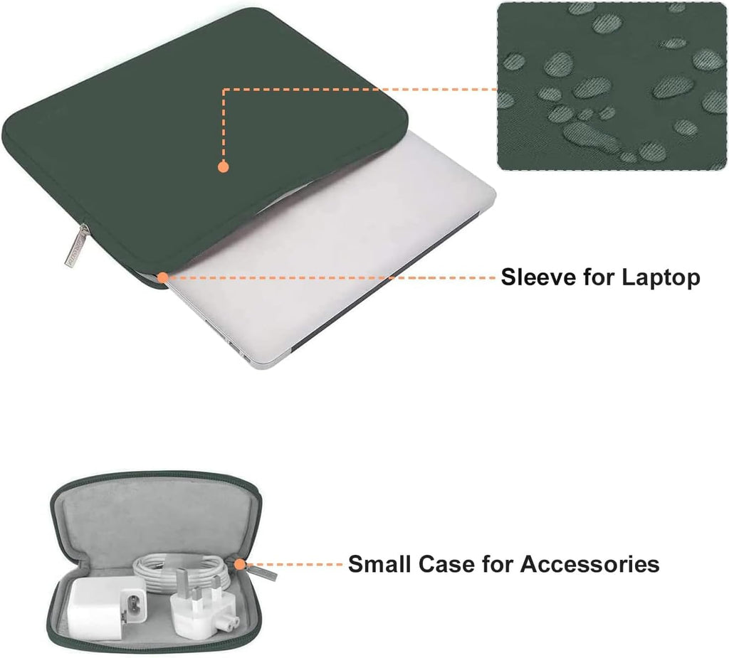 MOSISO Laptop Case 14 inch, 14 inch Laptop Sleeve Bag Compatible with HP Lenovo Dell ASUS Acer, HP Stream, Dell Latitude, Lenovo IdeaPad, Neoprene Computer Sleeve Bag with Small Case, Midnight Green