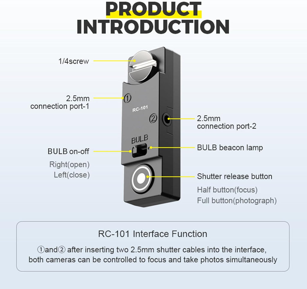 for GH Cameras Shutter Wire Remote Control RC101-L1 T0 GH5S S5 S5M2X S5II GH4 GH6 G9 G85 Remote 1/4 Screw Fixing Small Release Button Handle