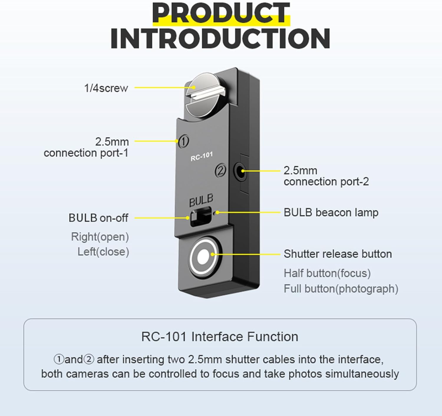 for GH Cameras Shutter Wire Remote Control RC101-L1 T0 GH5S S5 S5M2X S5II GH4 GH6 G9 G85 Remote 1/4 Screw Fixing Small Release Button Handle