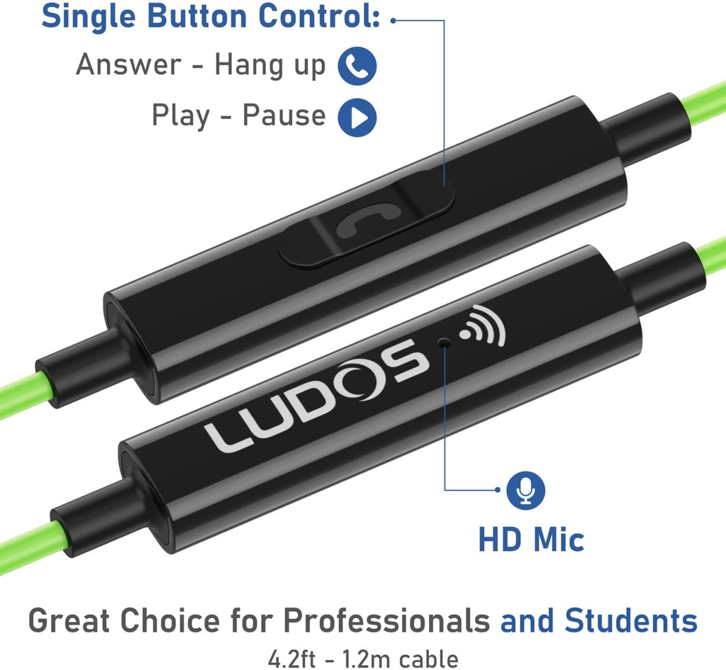 LUDOS Clamor USB C Headphones for iPhone 16 15 Pro Max Plus iPad Pro, 5 Years Warranty, USB-C Earbuds for Samsung Galaxy S24 S23 Ultra S22 S21 FE S20 A55 A54 A53, USB Type C Earphones - Green