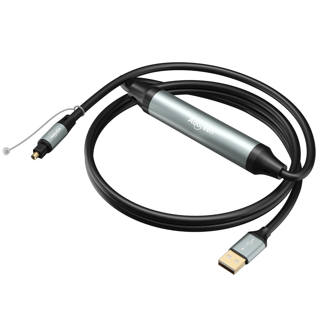 Adoreen Unidirectional USB A 2.0 to Toslink Digital Optical Audio Cable 6 Ft, USB Male to SPDIF Port Male Fiber Optic Adapter, for Windows Mac PS5/PS4 Laptop, NOT for TV -NOT Toslink to USB-A