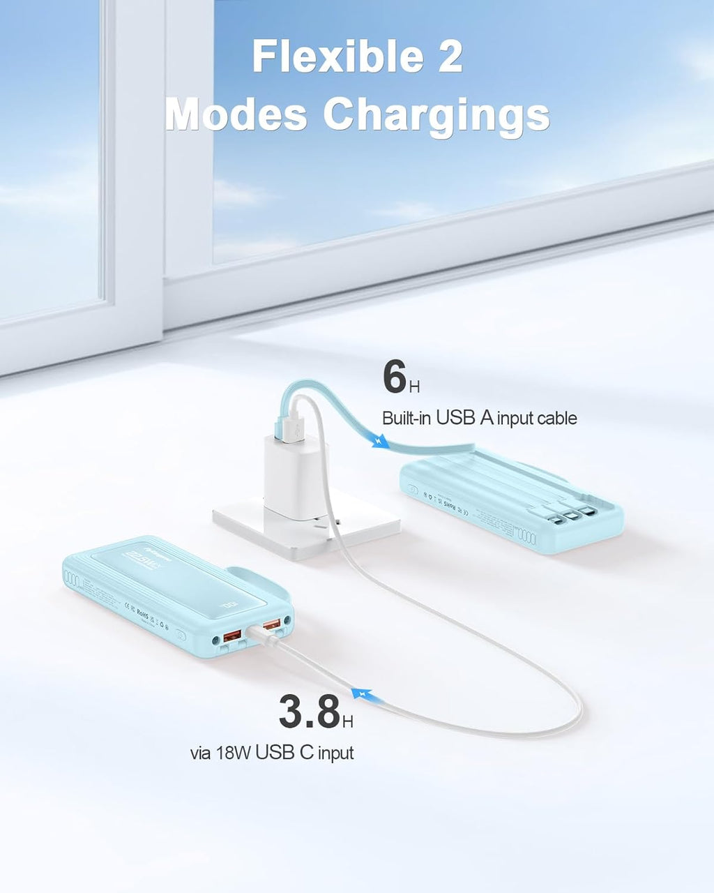 Portable Charger with Built in Cables, Slim 10000mAh Fast Charging 22.5W Power Bank USB C LED Display Battery Pack 6 Outputs & 2 Inputs for iPhone Samsung Pixel LG Moto iPad