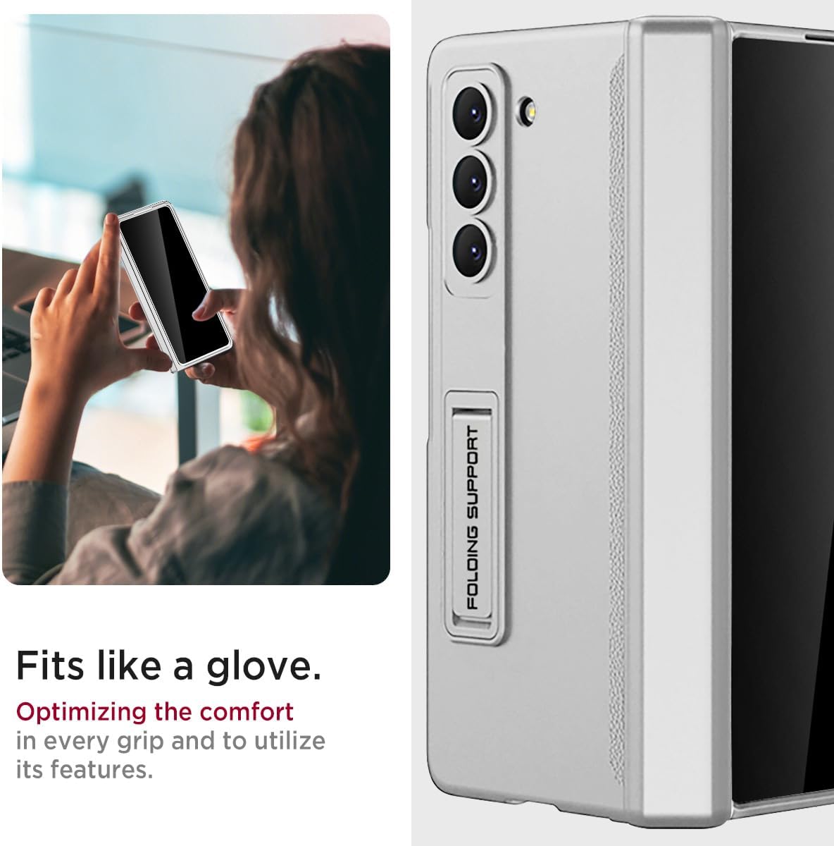 Miimall for Samsung Galaxy Z Fold 5 Case with Privacy Screen Protector, Built-in Adjustable Kickstand & Magnetic Hinge Protection All-Inclusive Protective Case for Galaxy Z Fold 5 5G(Silver)