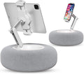 Viozon Tablet Stand Pillow, Compatible with 4.7"-13" Phone/Tablet, iPad, iPhone, Samsung, Google, Kindle, 360°Adjustable Phone Holder for Bed with Soft Plush Fabric, and Detachable Bowl, Grey