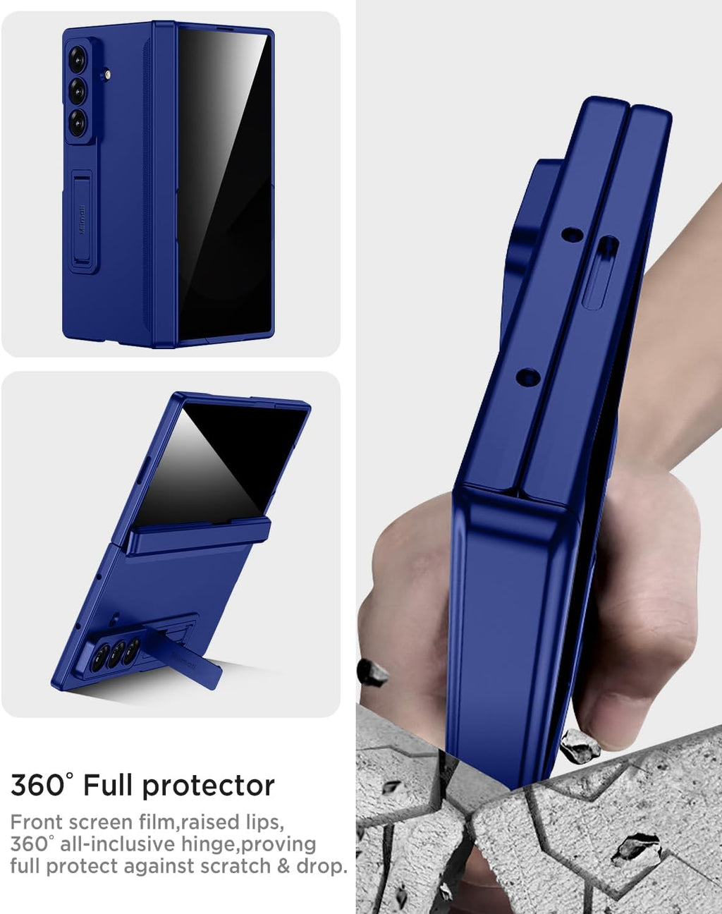 Miimall for Z Fold 7 Case with Privacy Screen Protector, [Military Grade Drop Protection] Built-in Adjustable Kickstand & Magnetic Hinge Protection Shockproof Phone Case for Galaxy Z Fold 7 Navy Blue