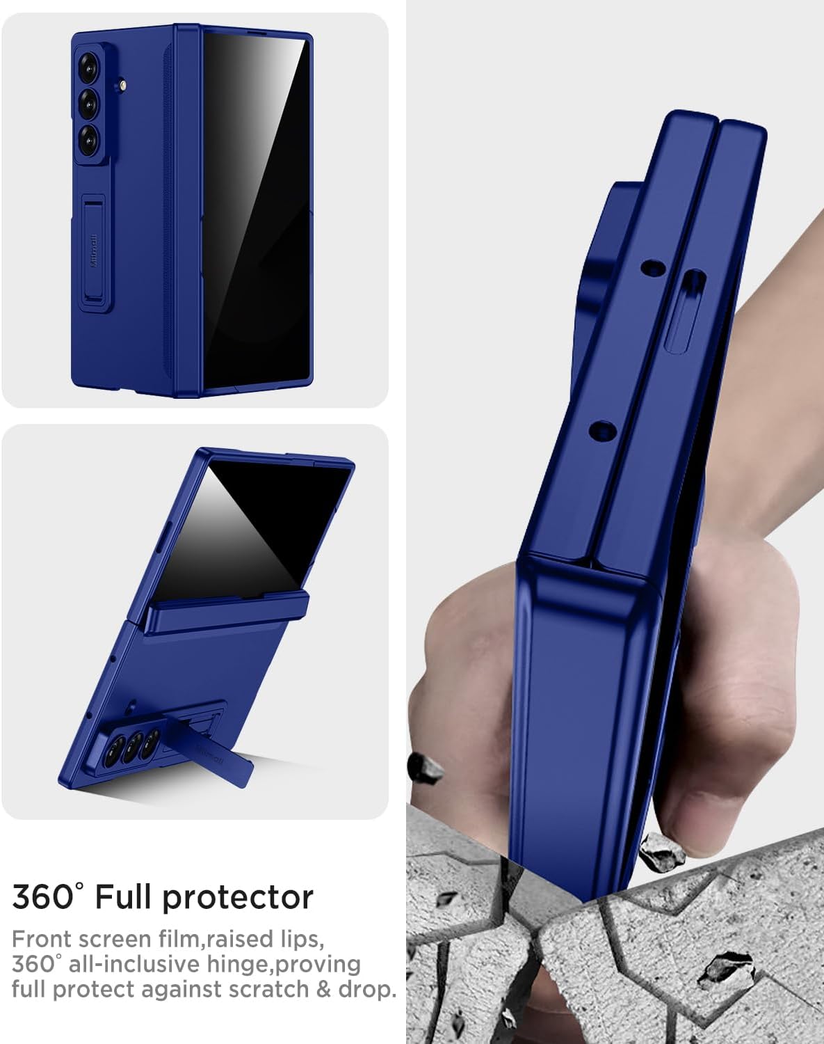 Miimall for Z Fold 7 Case with Privacy Screen Protector, [Military Grade Drop Protection] Built-in Adjustable Kickstand & Magnetic Hinge Protection Shockproof Phone Case for Galaxy Z Fold 7 Navy Blue