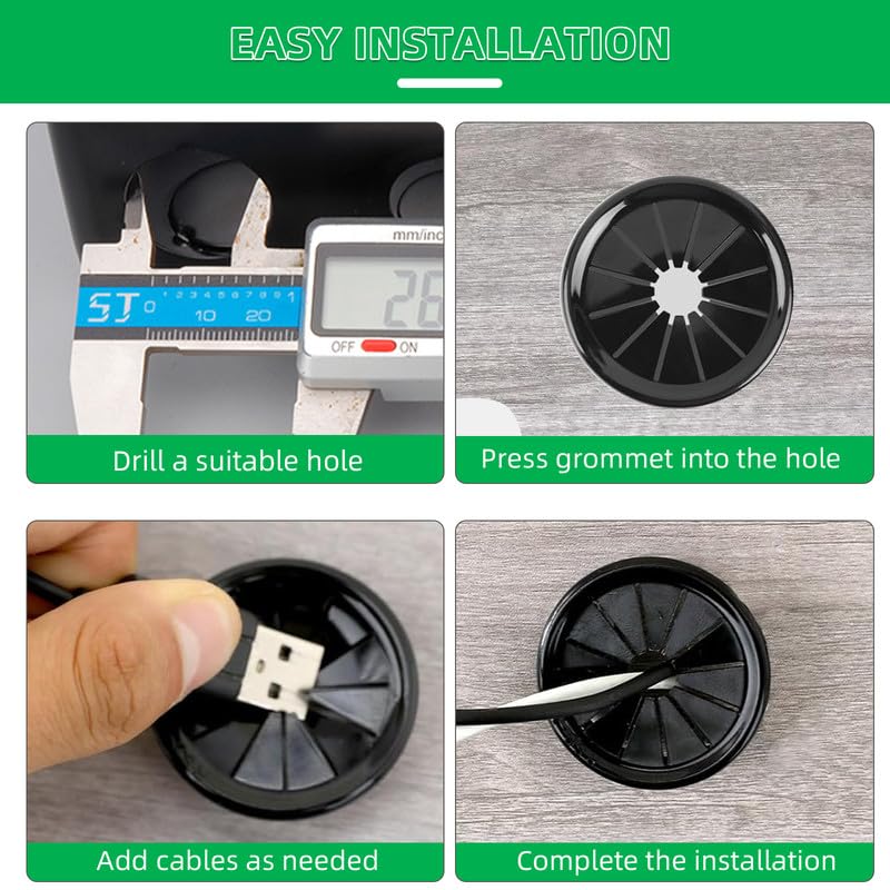 4PCS Cable Grommets, 4" (100mm) Desk Hole Cover Petal Shaped Buckle Type Nylon Snap Bushing Grommet, Wire Hole Cover Insert for Cables and Cords Management and Protection of Cabinet, Black