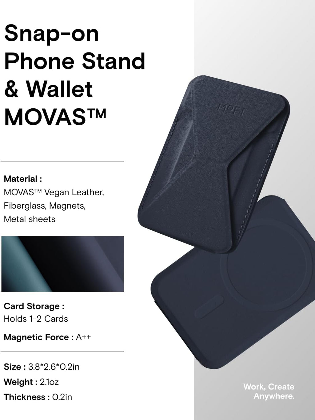 MOFT Magnetic Wallet Stand Compatible with iPhone 16/15/14/13/12 Series, Angle Adjustment & Magsafe Compatible MOVAS Phone Stand,Navy Blue