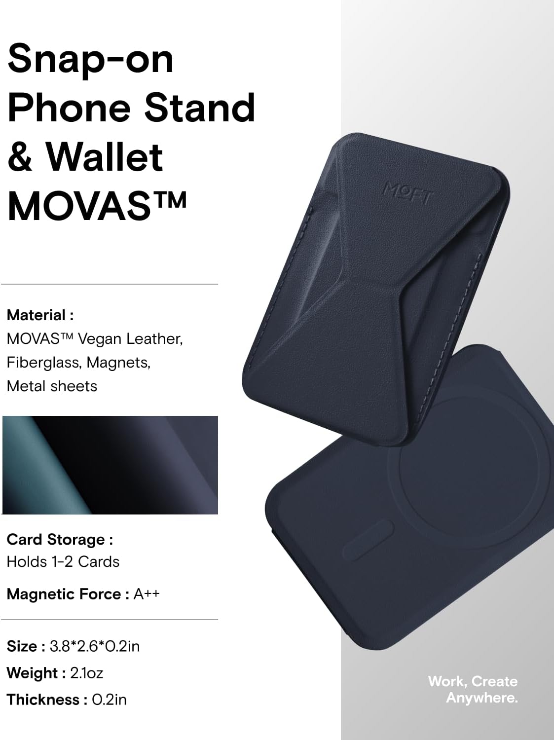 MOFT Magnetic Wallet Stand Compatible with iPhone 16/15/14/13/12 Series, Angle Adjustment & Magsafe Compatible MOVAS Phone Stand,Navy Blue
