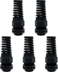 LeMotech 5Pcs NPT 3/4" IP68 Waterproof Cable Gland Flex Spiral Strain Relief Black Nylon Joint with Gaskets for 13-18mm Wire Thread