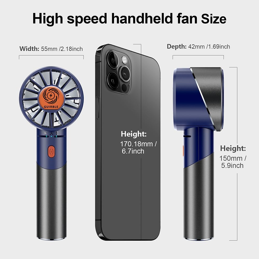 Handheld Fan,Portable Turbo Fan,Powerful Personal Fan(7000rpm High-Speed Motor,Battery Work 3-16 H),USB Rechargeable Mini Handheld Fan for Travel/Outdoor/Gift/Makeup (Navy Blue)