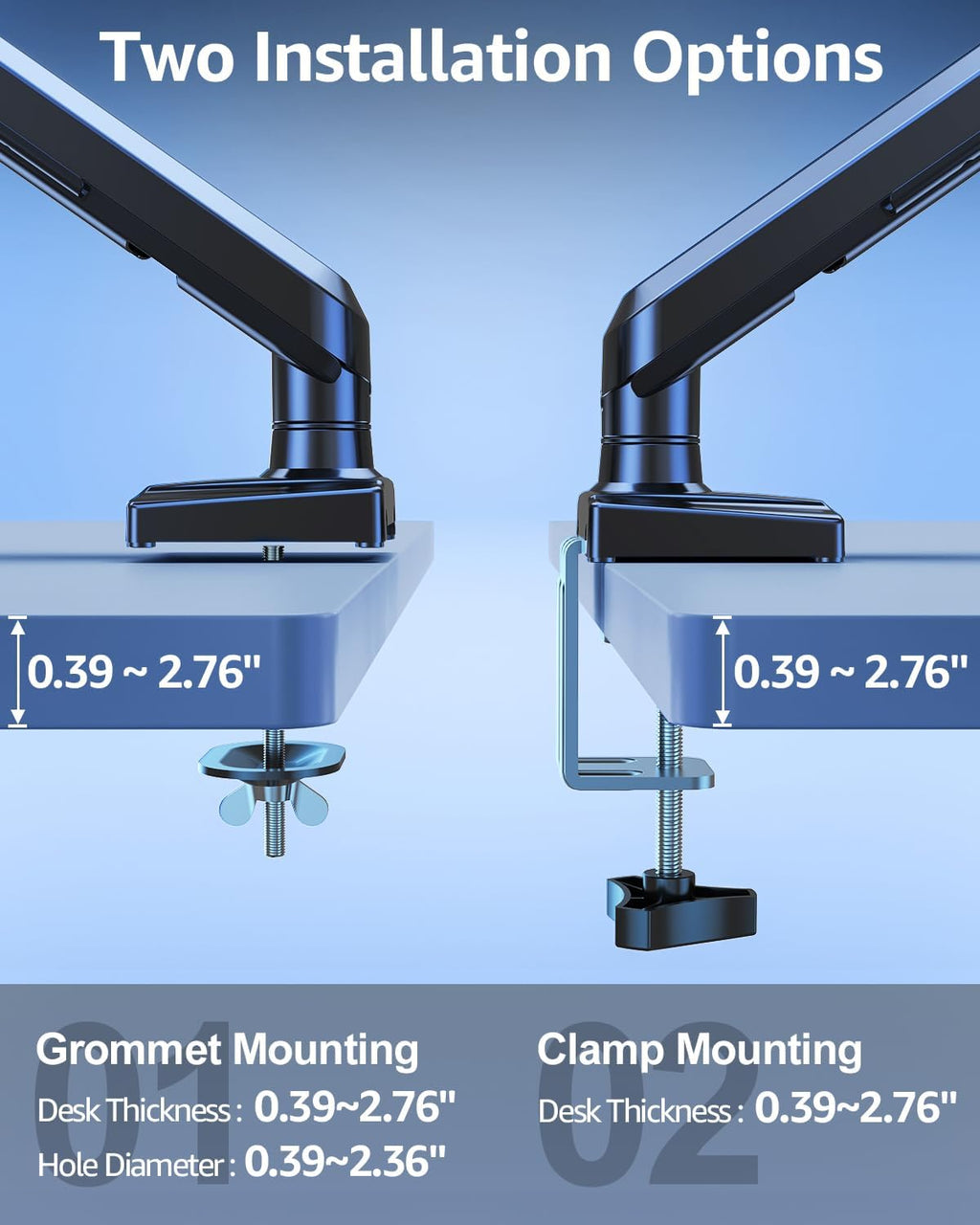 Single Monitor Mount for 22 24 27 32 inch Screen, Gas Spring Arm Holds 4.4-22 lbs, Monitor Desk Mount, Gaming & Home Office Use, VESA 75x75mm & 100x100mm, Freelift Pro Black