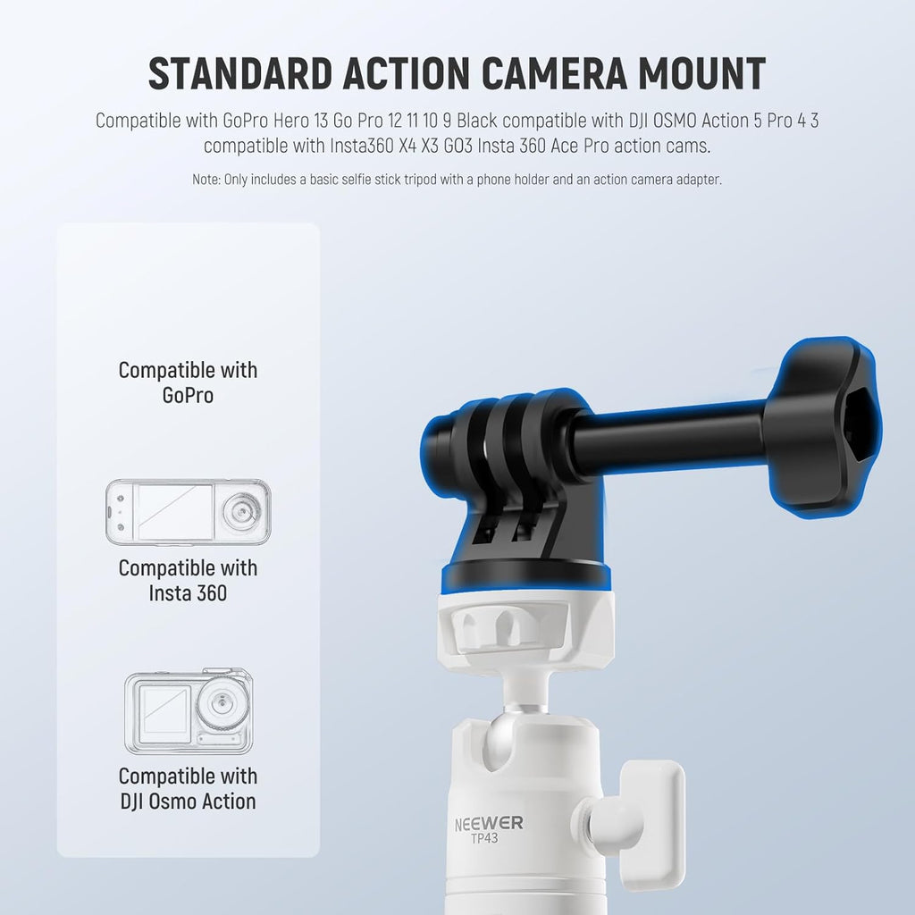 NEEWER Basics Mini Desk Selfie Stick Tripod Compatible with iPhone GoPro Insta360 DJI, Portable Small Camera Webcam Android Cell Phone Holder Ball Head Elevated Axis Video Recording Stand, TP43 White