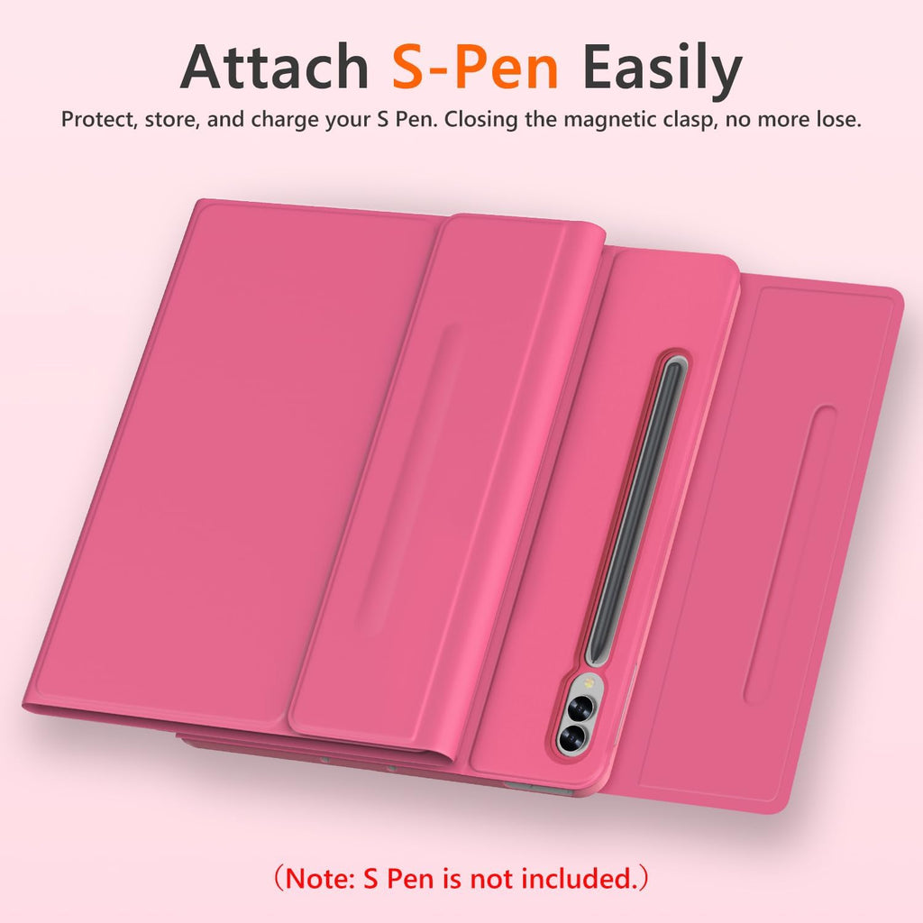Galaxy Tab S9 FE+/ S9+ /S10+ 12.4 Inch Case with Keyboard, Detachable Bluetooth Keyboard with Pen Holder for Samsung Tab S10+ Plus/S9+ Plus/S9 FE+ Plus 5G 12.4", Pink