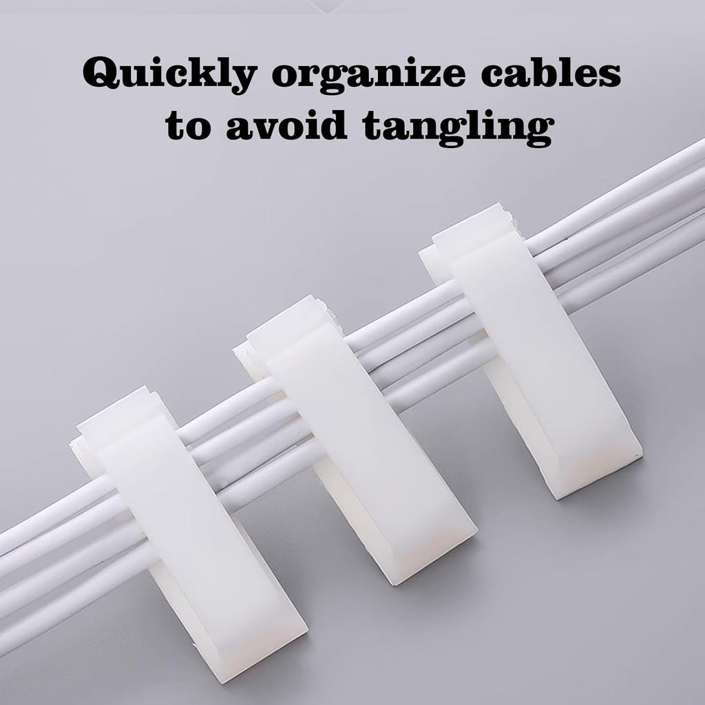 Adhesive Cable Clips Holder, Outdoor Light Clips, White Cord Wire Clips, Sturdy Nylon Cord Wall Finisher Wire Clamp for Home, Car, Office Desk Wire Management (White, XL-80 PCS)