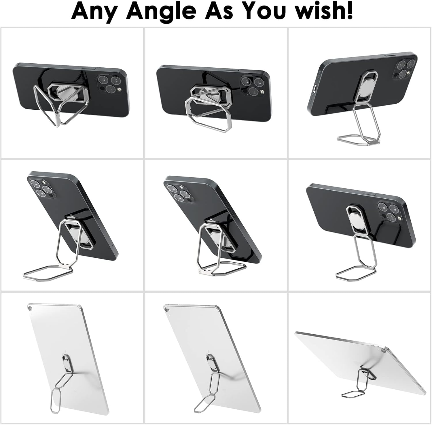 Phone Ring Holder Finger Kickstand, Upgraded 360° Rotation Metal Phone Grip for Magnetic Car Mount Foldable Cell Phone Stand Compatible with Most Smartphones