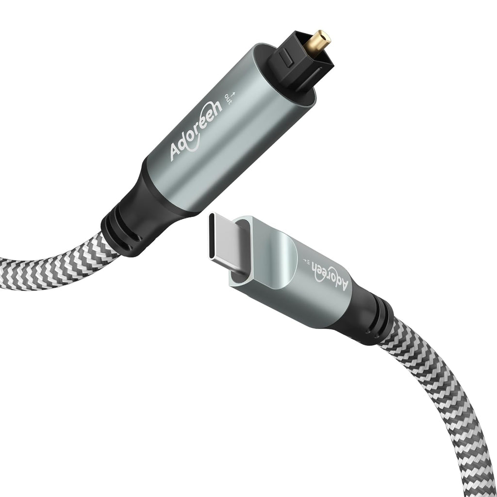 Adoreen Unidirectional USB C to Toslink Digital Optical Audio Cable 4 Ft, USB 2.0 Male to SPDIF Port Male Fiber Optic Adapter, Braided for TV/Soundbar, Sony PS5, Speaker-Not Toslink to USB