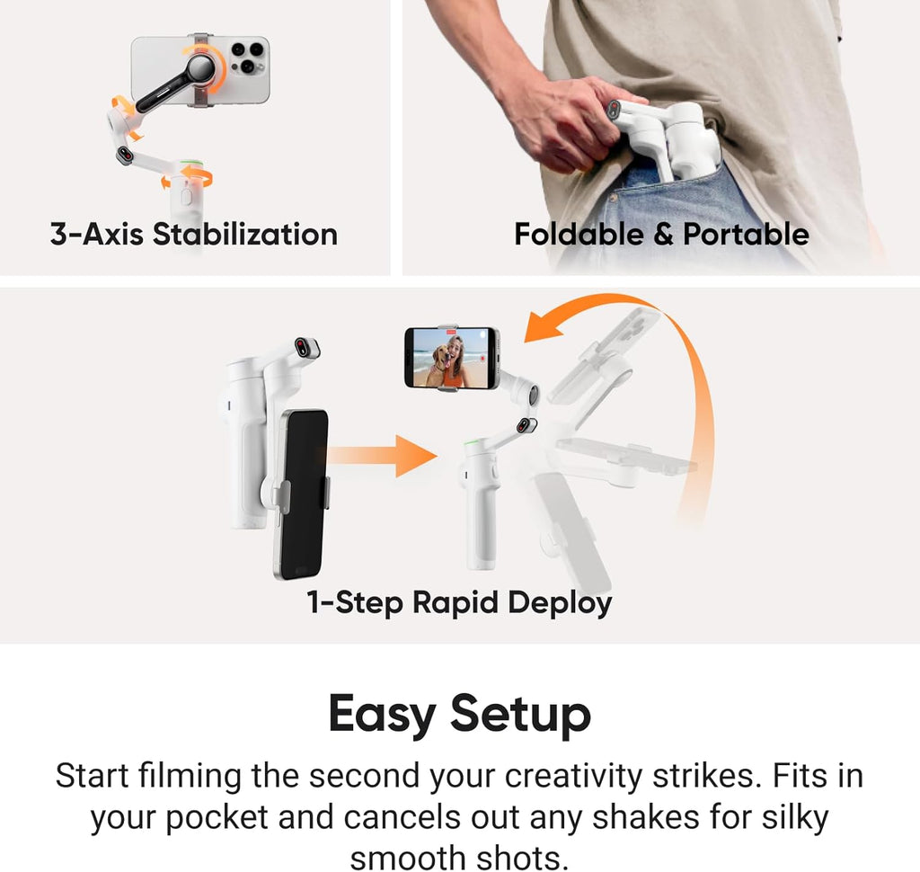 Insta360 Flow 2 Pro Creator Bundle White - Foldable AI Phone Gimbal, Apple DockKit, 360º Pan Tracking, Free Tilt Mode, Built-In Tripod/Selfie Stick, Portable Vlog/Travel Stabilizer, Spotlight, MagSafe