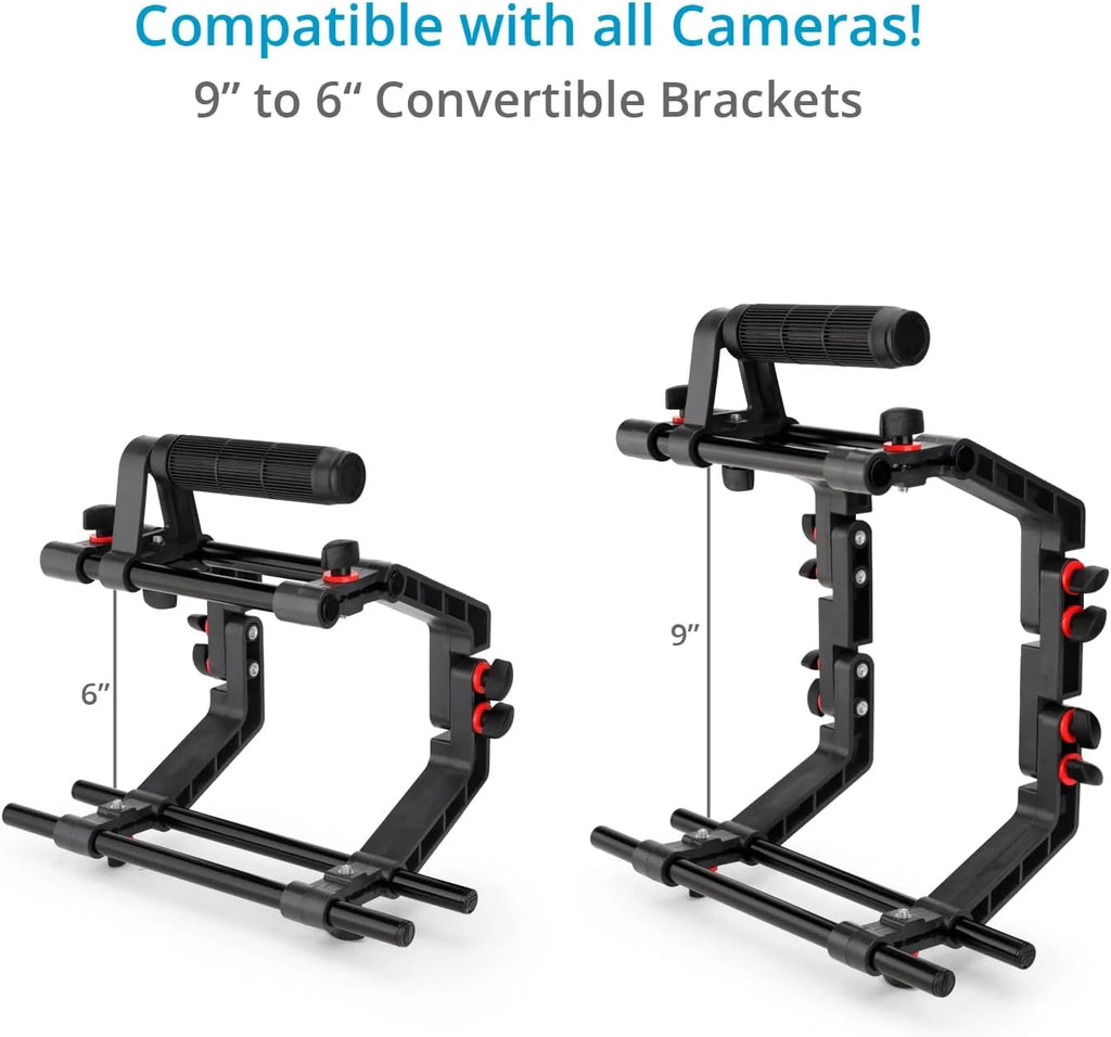 Shoulder Rig Kit w Matte Box & Follow Focus for DSLR Cameras. Ergonomic & Stable, 6” to 9” Convertible Size. Adjustable Handles, ¼” Threads. Comfy Shoulder Pad, Quick Release Plate (FC-03)