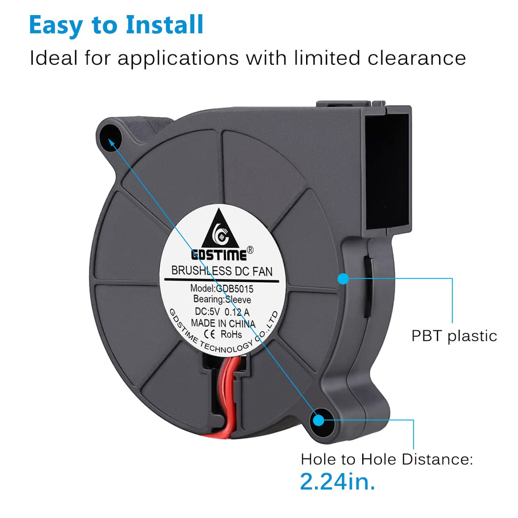 GDSTIME 50mm USB Fan, 50mm x 15mm Blower 5V DC Brushless Cooling Fan