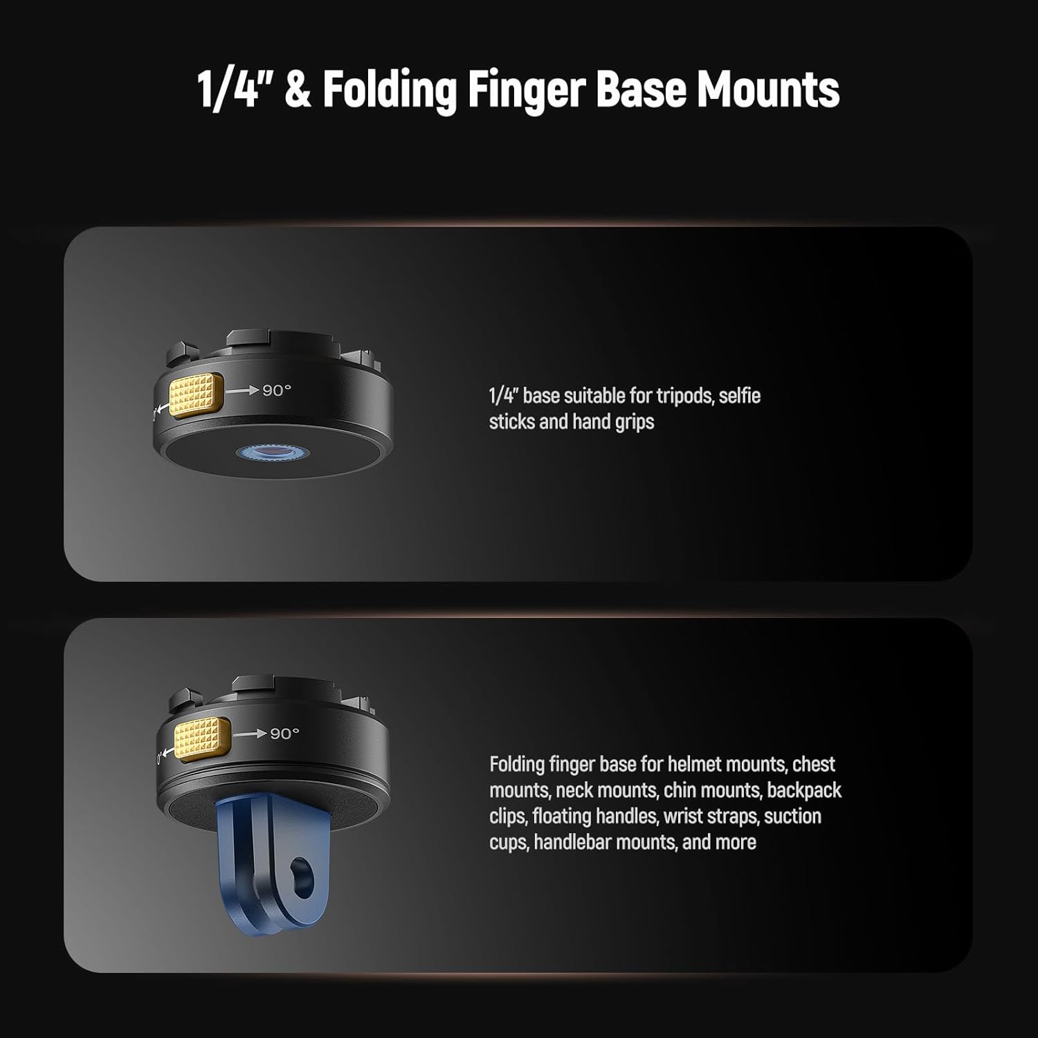 Neewer 6 in 1 Action Camera Mount Kit, Compatible with Hero 13 12 11 Max DJI Osmo Action Insta360, Metal Magnetic Quick Release Mount with 1/4" Thread & Folding Fingers for POV Shots, GP-23