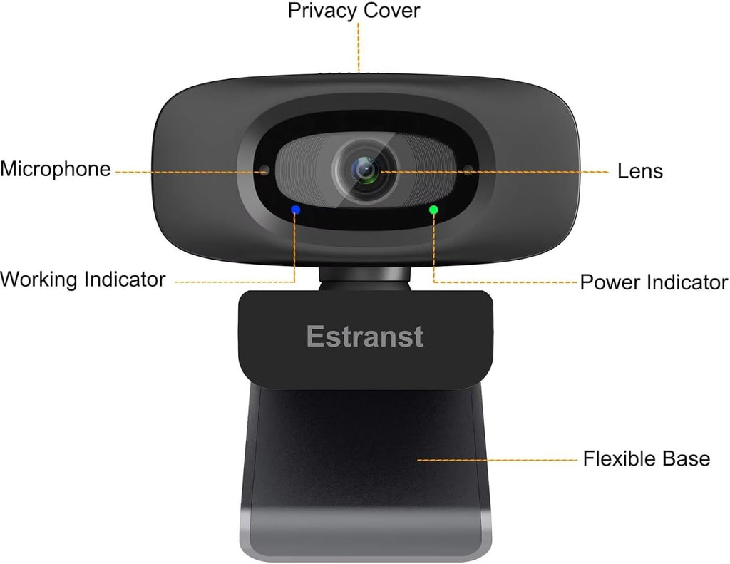 2K Quad HD Webcam with Privacy Cover & Noise-Canceling Microphone, Video Web Streaming Camera for PC Computer Desktop Laptop Mac Zoom Teams &More, 1pc USB C Adapter
