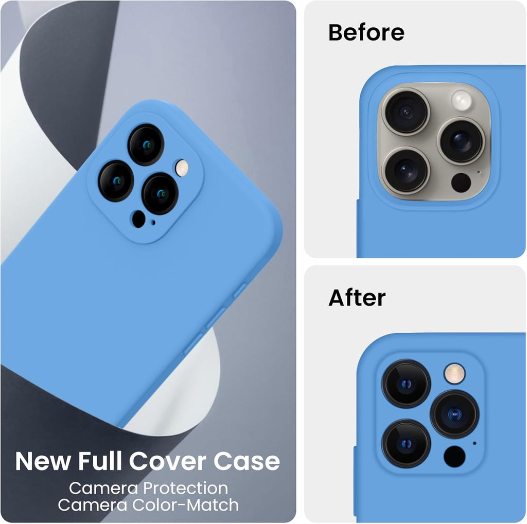 FireNova Designed for iPhone 15 Pro Max Case, Silicone Upgraded [Camera Protection] Phone Case with [2 Screen Protectors], Soft Anti-Scratch Microfiber Lining Inside, 6.7 inch, Blue