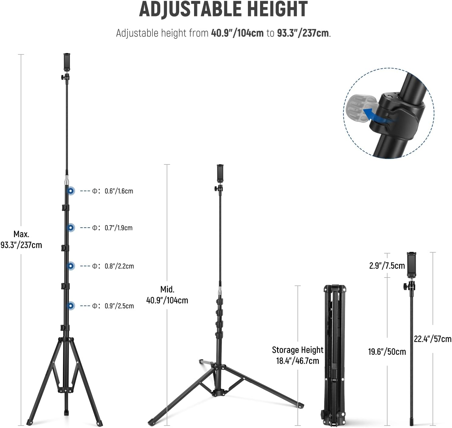 NEEWER 71" Phone Tripod Stand with Reversible Legs Flexible Arm 360° Ball Head Phone Holder & Remote, Portable Photography Light Stand Compatible with iPhone 16 15 Pro Max for Video Recording, TS06