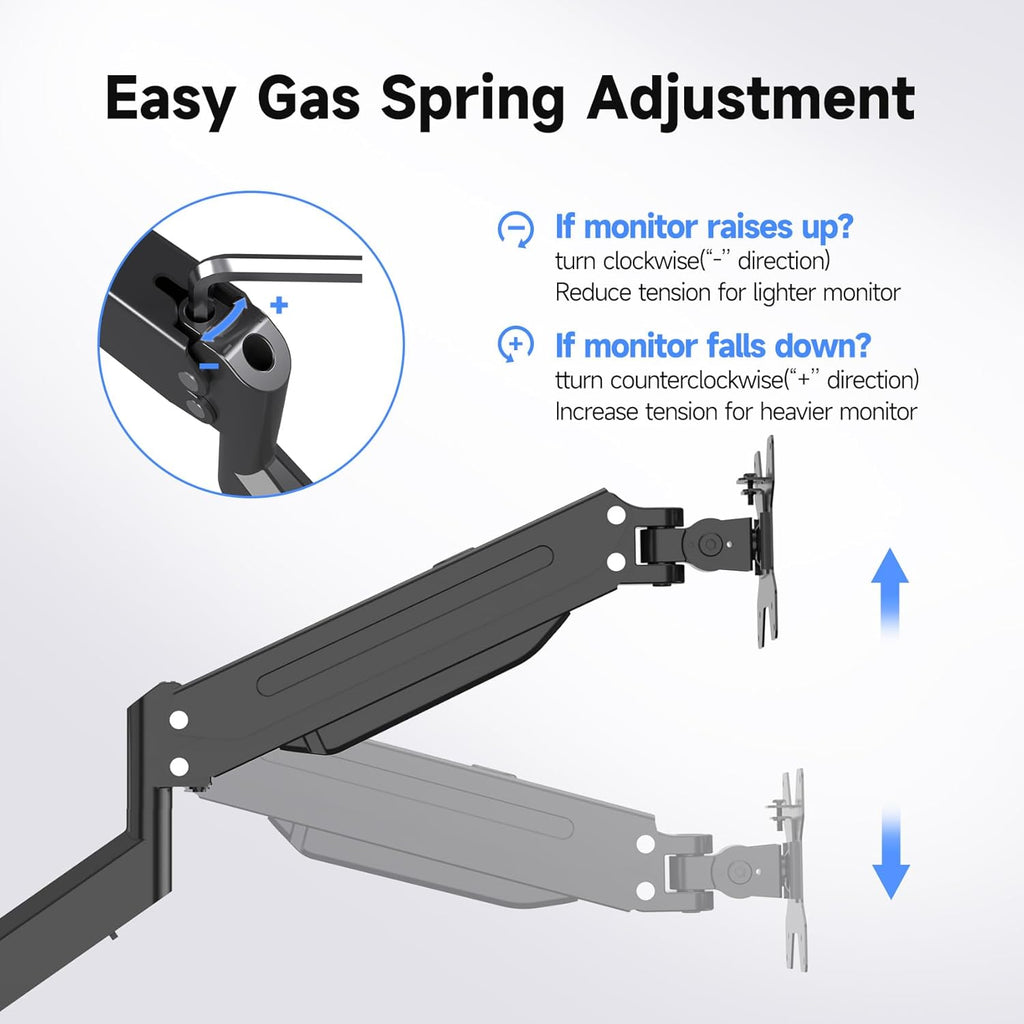 suptek Dual Monitor Mount Gas Spring Monitor Arm Desk Stand with Base,Free Standing Pneumatic Height Adjustable Monitor Stand for 17 to 32 inch,Holds up to 22 lbs,Black(ML8SP)