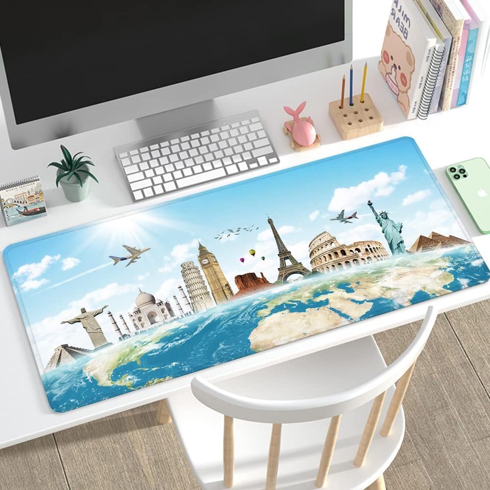 RTGGSEL 31.5x11.8 Inch Non-Slip Long Extended Large Gaming Mouse Pad with Stitched Edges XL Laptops Keyboard Mouse Mat(Travel World)