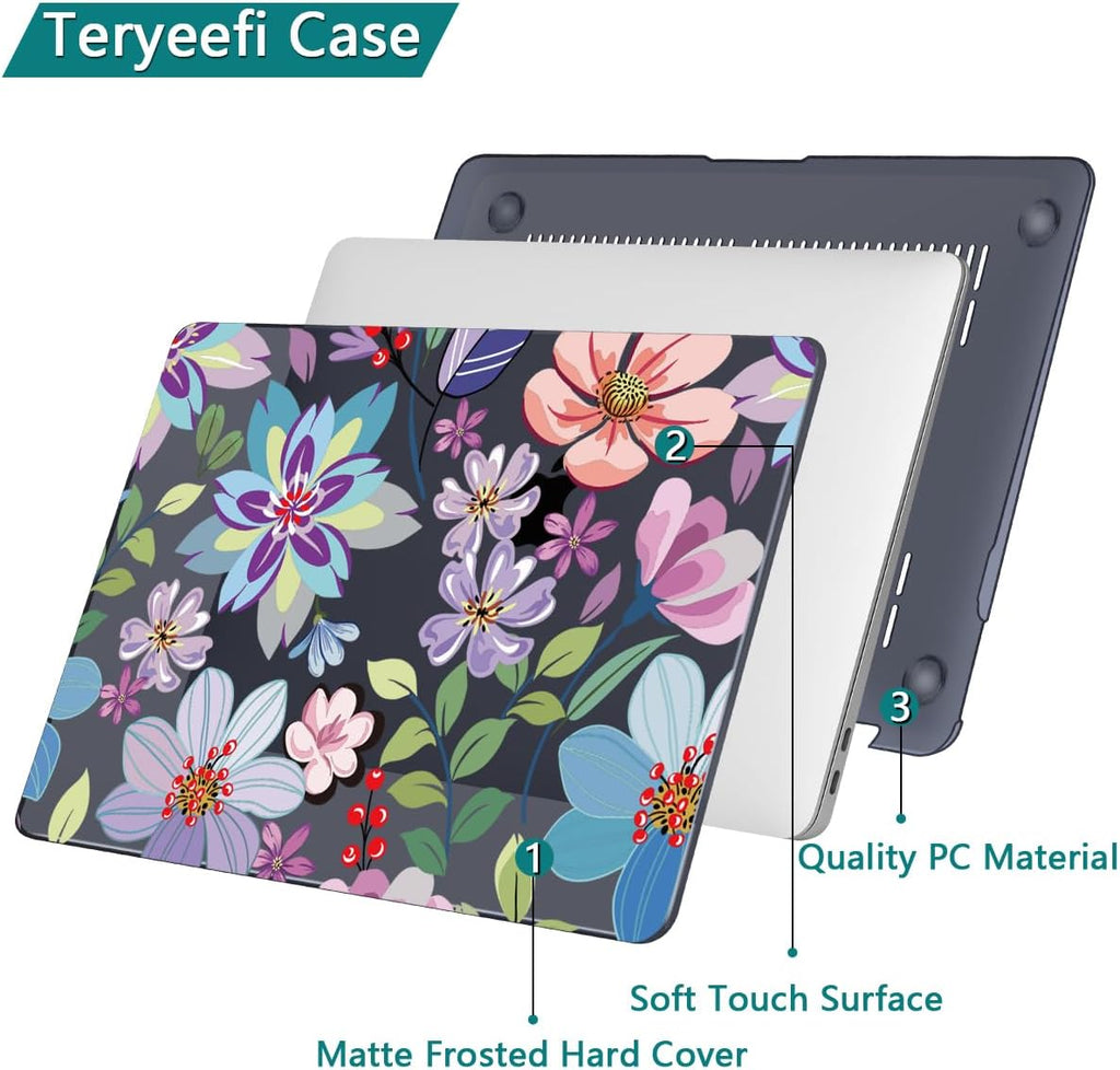 Teryeefi Case for M1 MacBook Air 13 inch 2020 2019 2018 fits Model A2337 A2179 A1932 with Retina Display & Touch ID, Plastic Hard Shell & Keyboard Cover & Screen Protector, Pretty Colorful Flower A004