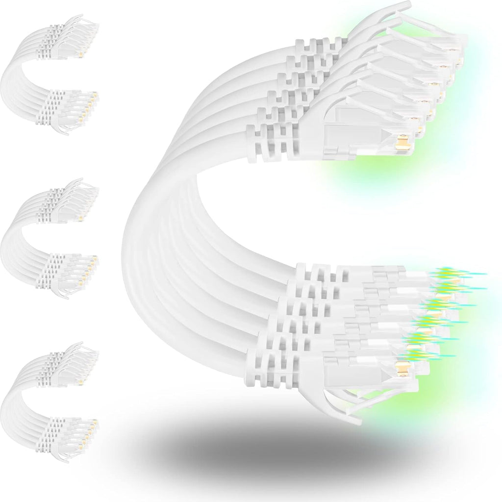 Rapink Patch Cables Cat6 5ft (24 Pack), Ethernet Patch Cable 10G Support, Cat 6 Patch Cable for Patch Panel to Switch, Flexiable Cat 6 Ethernet Cable with Gold Plated White