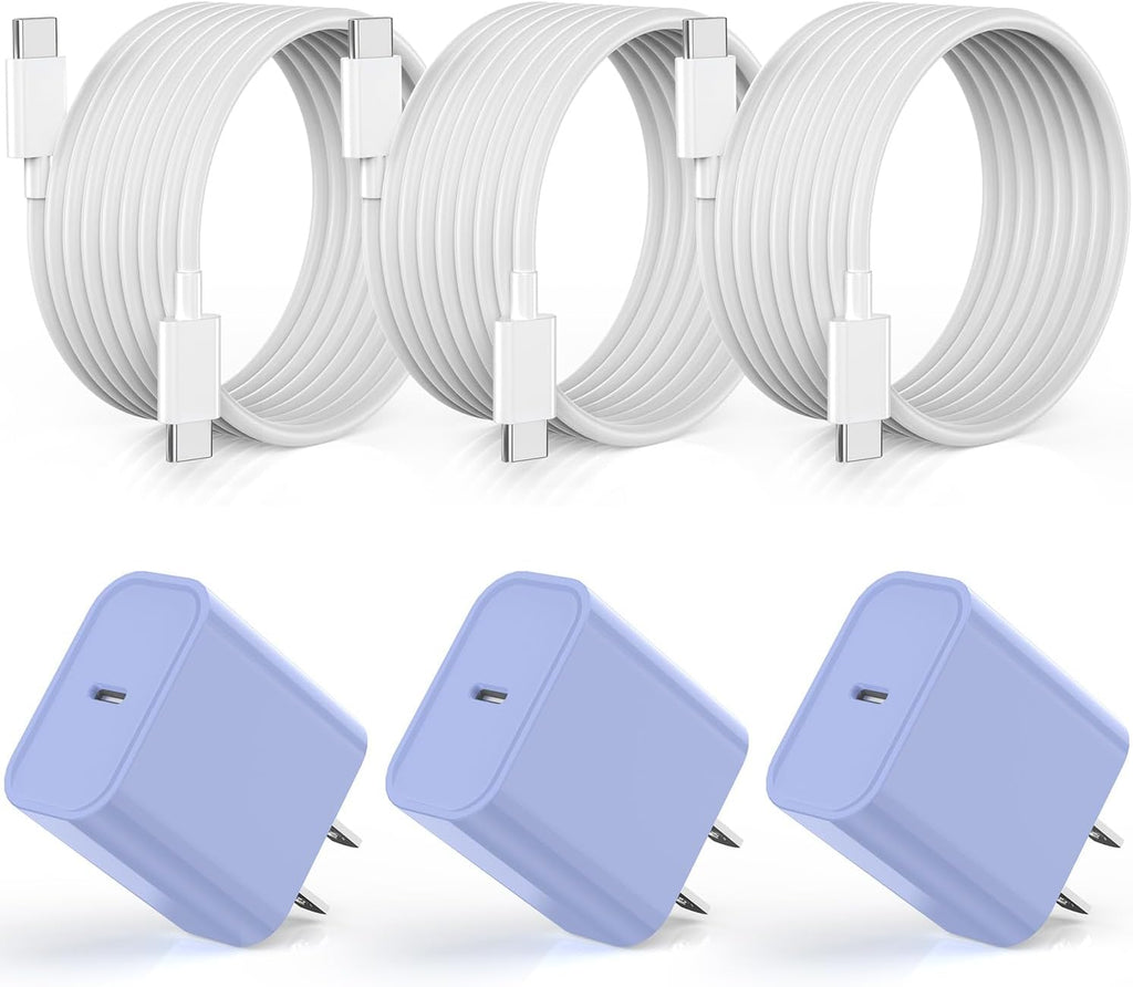 Apple iPhone 16 15 Charger Fast Charging [Apple MFi Certified]3Pack 20W USB Type C Charging Block with Long 6 FT Fast Charging Cable for iPhone 16/16 Pro/Pro Max,iPhone 15/15 Pro Max/Plus/iPad(Purple)