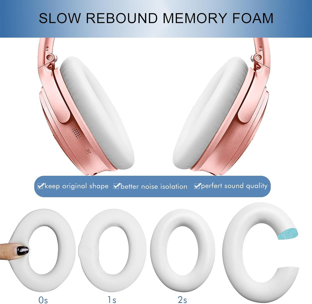 GEVO Ear Pads Cushions Replacement for Bose QC35 ii QC35, Earpads for Bose QuietComfort 35ii 35 Headphones with Protein Leather Noise Isolation Memory Foam (White)