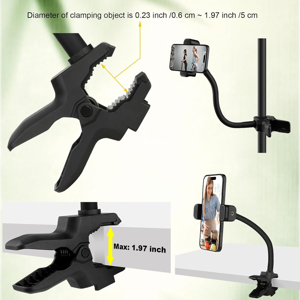 Gooseneck Phone Holder Jaws Flex Clamp Clip Mount,11.8" Long Gooseneck Arm Aluminum Alloy Ball Head Mount for Desk/Table/Pole/Board,Compatible with 3.5~7.5" iPhone/HTC/LG/Nexus/Smartphones-1 Pack