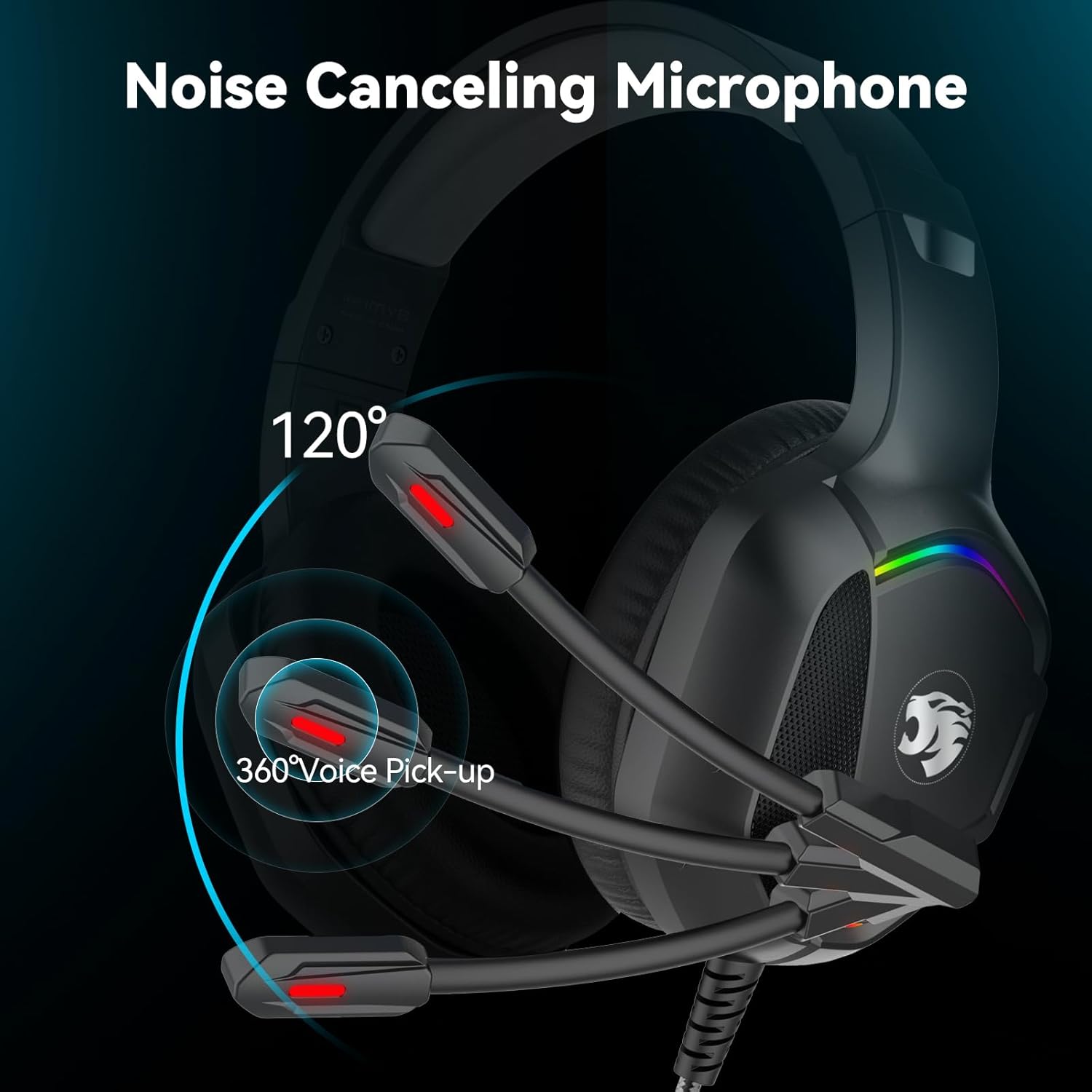 Gaming Headset with Microphone for Pc, Xbox One Series X/s, Ps4, Ps5, Switch, Stereo Wired Noise Cancelling Over-Ear Headphones with Mic, RGB, for Computer, Laptop, Mac, Nintendo, Gamer (Black)