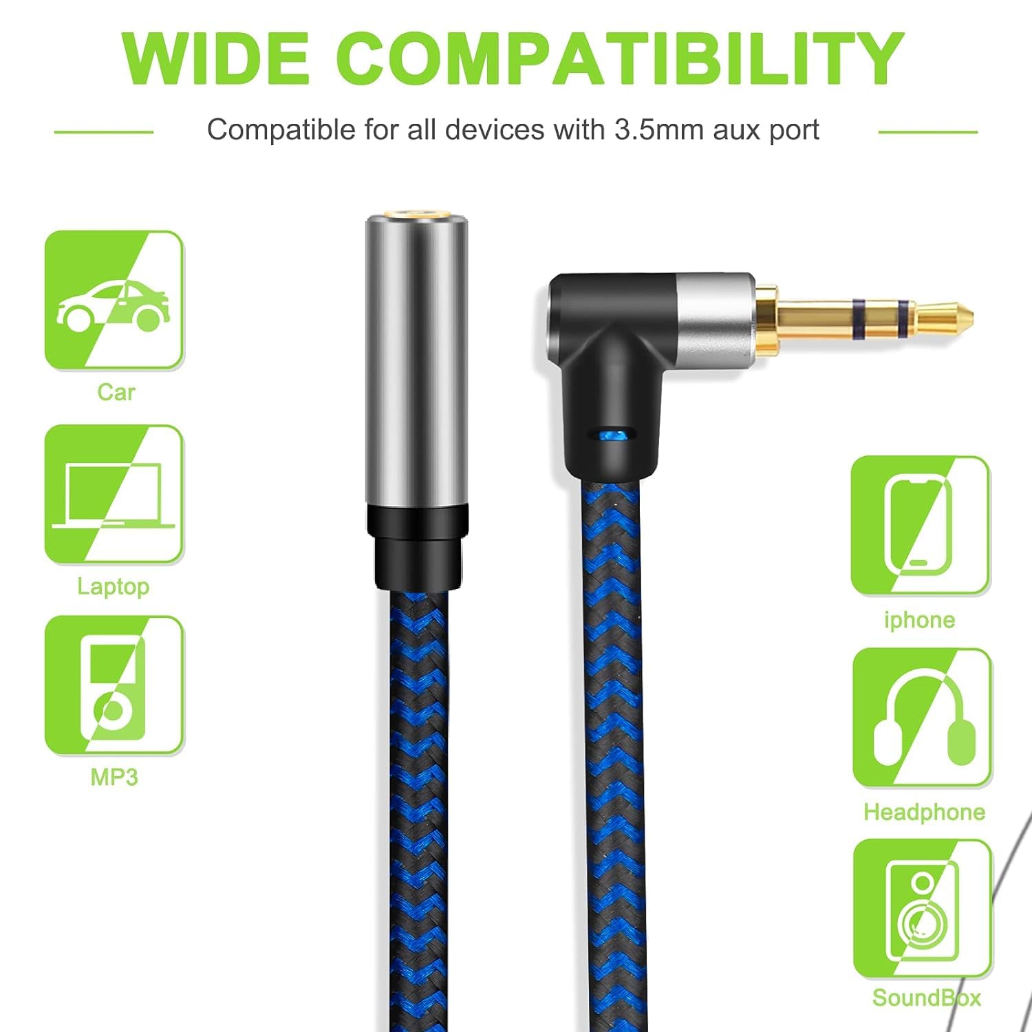 3.5mm Male to Female Extension Stereo Audio Extension Cable 6FT, Cotton-Braided Audio Extension Cable 6ft, Stereo Jack Cord for Phones, Headphones, Speakers, Tablets, PCs and More
