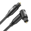 EMK 90 Degree Right Angle Optical Audio Cable [2ft/0.6M] - 360° Rotatable Digital Toslink SPDIF Cable for Soundbar to TV, Home Theater - Black Fiber Optic Cable with Angled Connector