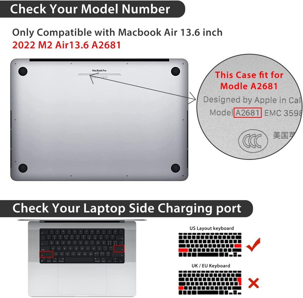 Compatible with 2025 2024-2022 MacBook Air 13 inch Case M4 A3240 M3 A3113 M2 A2681, Hard Shell&Keyboard Film&Screen Film&Webcam Cover for New M4 Mac Air 13.6 inch with Touch ID, Curved Doodle