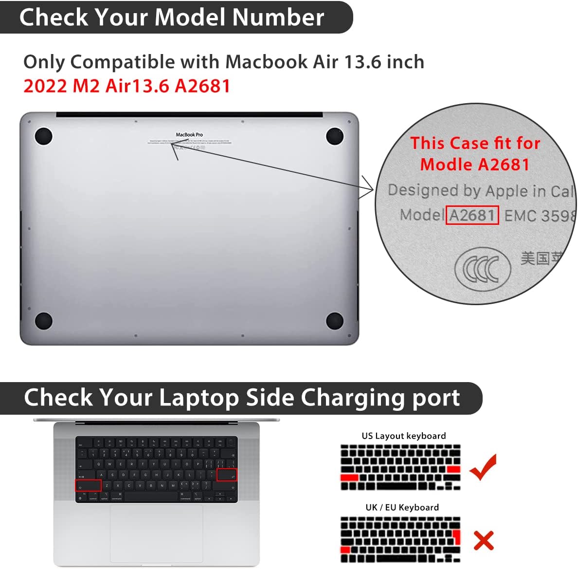 Compatible with MacBook Air 13 inch Case 2025 2024-2022 M4 A3240 M3 A3113 M2 A2681, Plastic Hard Shell&Keyboard Cover&Screen Film&Webcam Cover for MacBook Air 13.6 inch Case, Trendy Patches