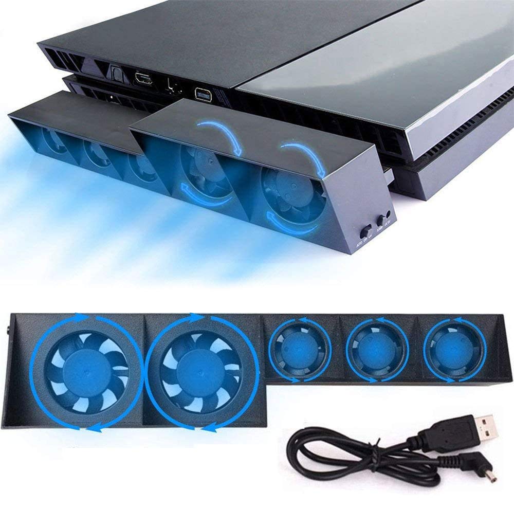Linkhood Cooling Fan for PS4, USB External Cooler 5 Fan Turbo Temperature Control Cooling Fans for Sony PlayStation 4 Gaming Console (for PS4 ONLY)