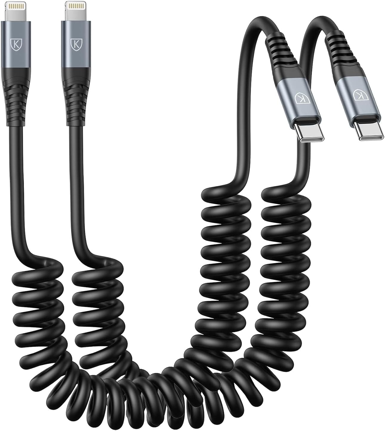 USB C to Lightning Cable 3FT 2Pack, Coiled iPhone Charger Fast Charging for Car [Apple MFi Certified] Short USBC iPhone Cord Compatible with iPhone14/13/12/11 Pro Max/XS MAX/8/Plus/iPad/CarPlay