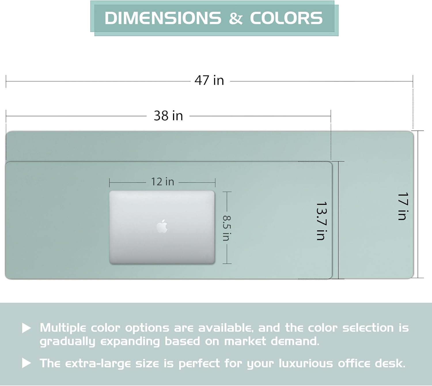Aothia Leather Desk Pad Protector, Office Desk Mat, Large Mouse Pad, Laptop Desk Pad, Non-Slip PU Leather Desk Blotter, Waterproof Desk Writing Pad for Office and Home (Light Blue, 47" x 17")