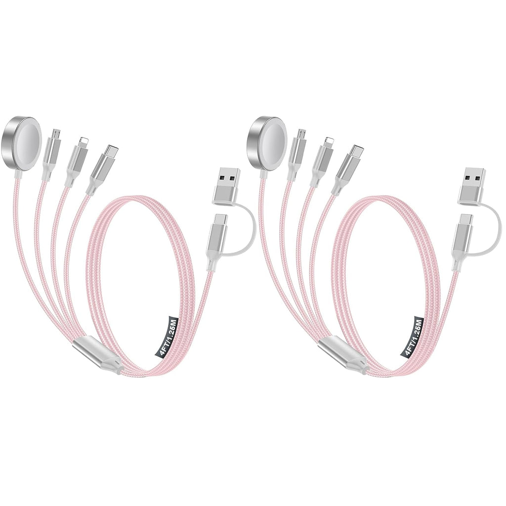 2 Pack Charging Cable for Apple Watch Charger/Samsung/iPhone Charger,Car/Office/Camping/Travel Essentials,Type C Cable Cord for iWatch Ultra/10-2/iPhone 16-11/Samsung S25-S20,iPad,airPods-Pink