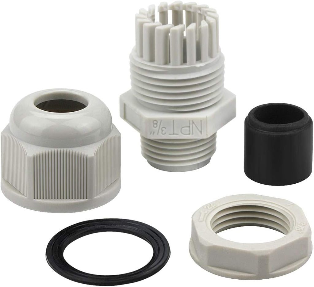 XHF 50 Pcs 3/8" IP68 Strain Relief Nylon Cord Grip Waterproof NPT Cable Glands Adjustable UL Listed and RoHS Compliant(Grey)
