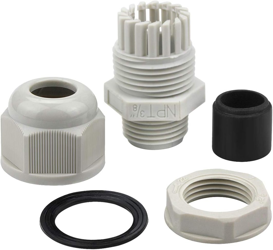 XHF 50 Pcs 3/8" IP68 Strain Relief Nylon Cord Grip Waterproof NPT Cable Glands Adjustable UL Listed and RoHS Compliant(Grey)