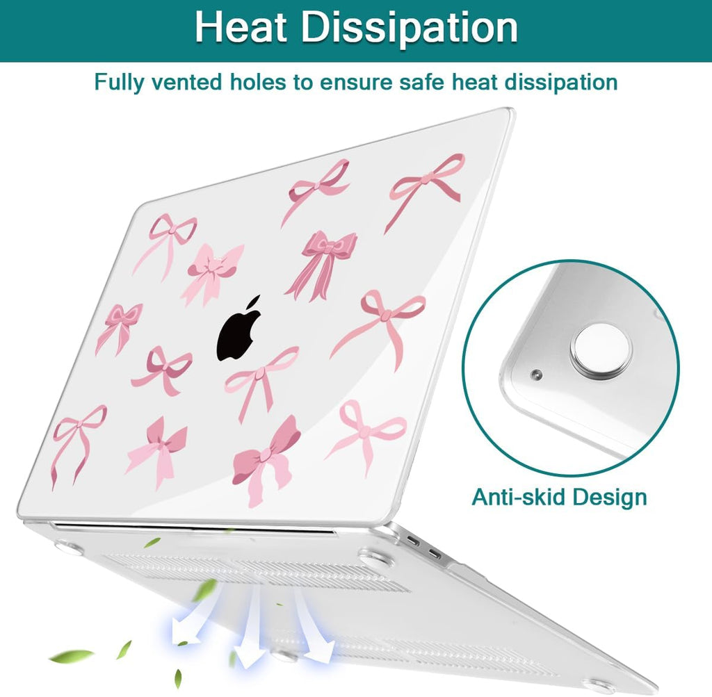 Teryeefi Case for MacBook Air 13 inch M1 A2337 A2179 A1932 2018 2021 2020 2019 2018 Release, Plastic Hard Shell Case & Keyboard Cover & Screen Protector, Cute Pink Bows