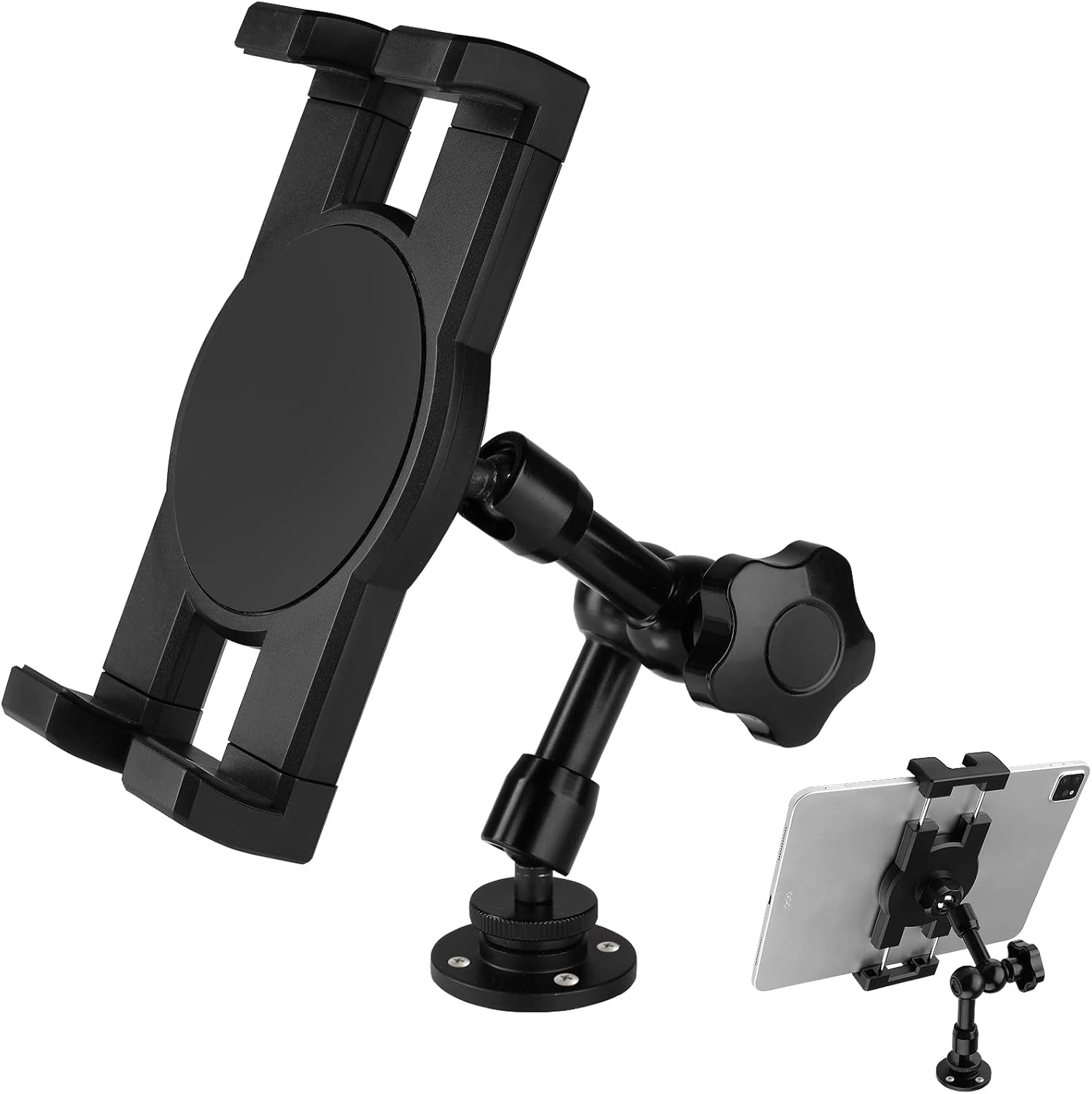 Heavy Duty Drill Base iPad Mount, Tablet Holder for Truck/Car/Boat/Wall/Desk/Vehicle Dashboard,360° Adjustable Aluminum Alloy Arm Mount Compatible with 7~12.9" iPad/Nexus/Fire HD/e-Book/Switch